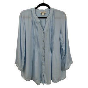 COLDWATER CREEK Petite Blue Gauzy Flowy Button Down Shirt Top